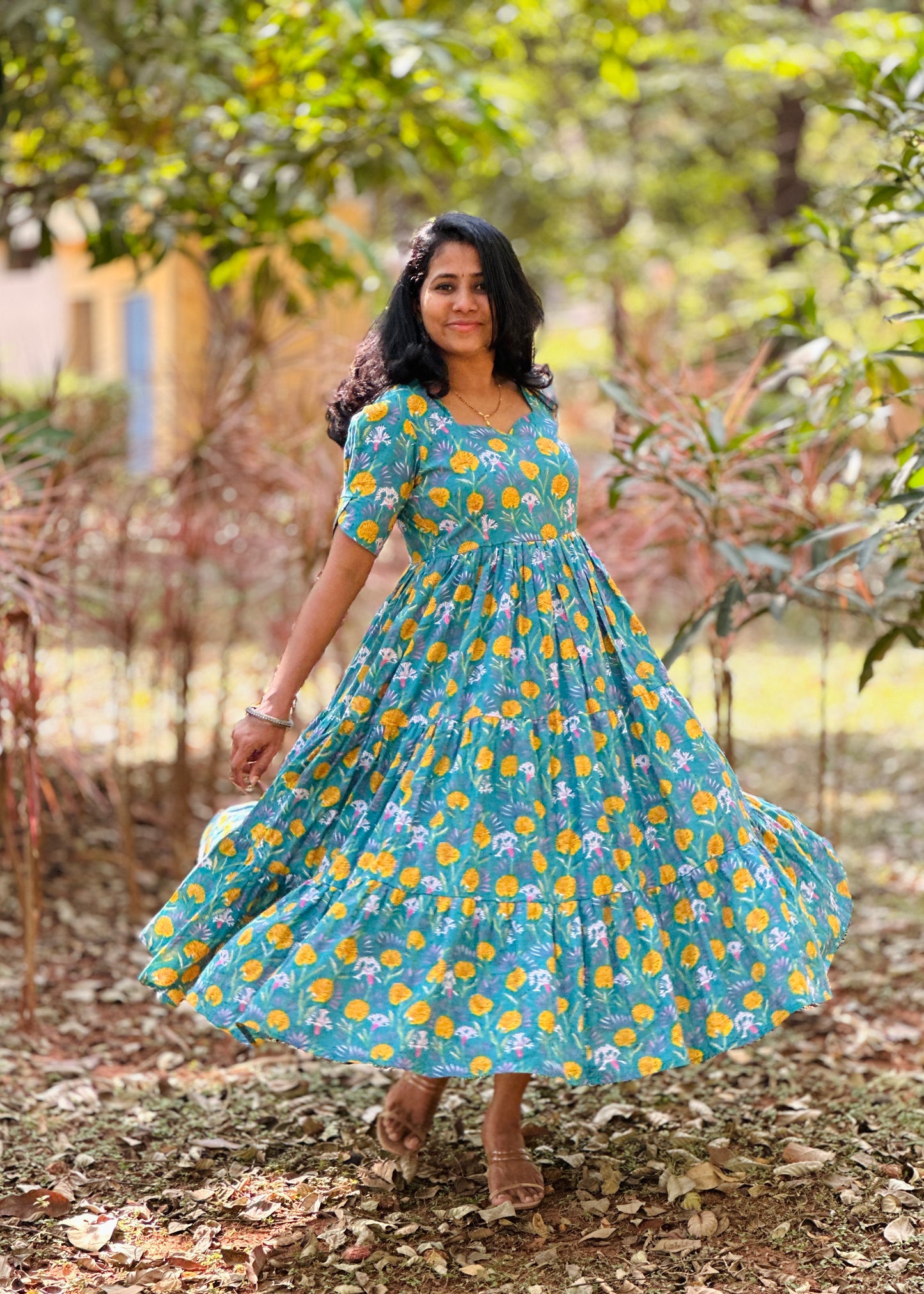 Teal Blossom 3 tier dress