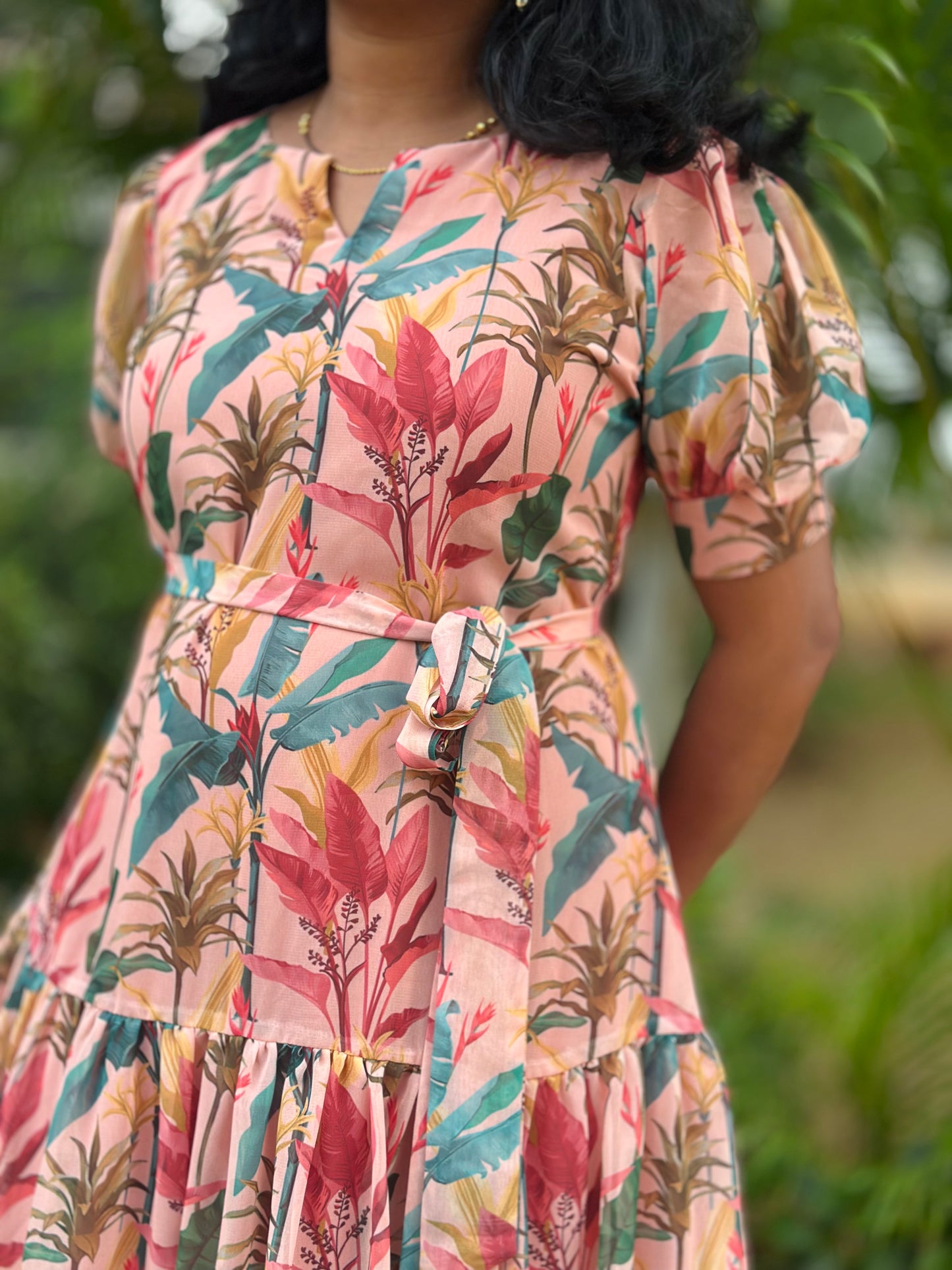 Peach Palm A- line dress
