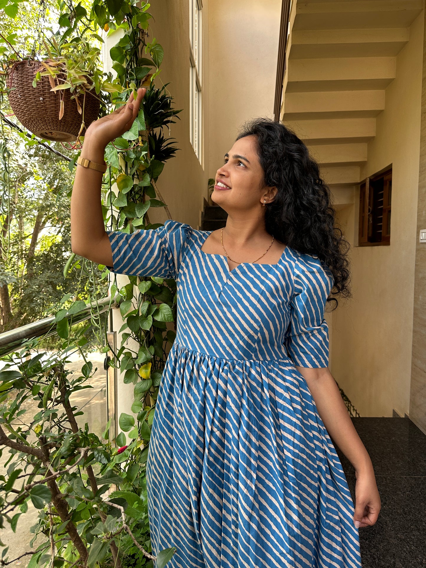 Arvika Blue striped maxi dress