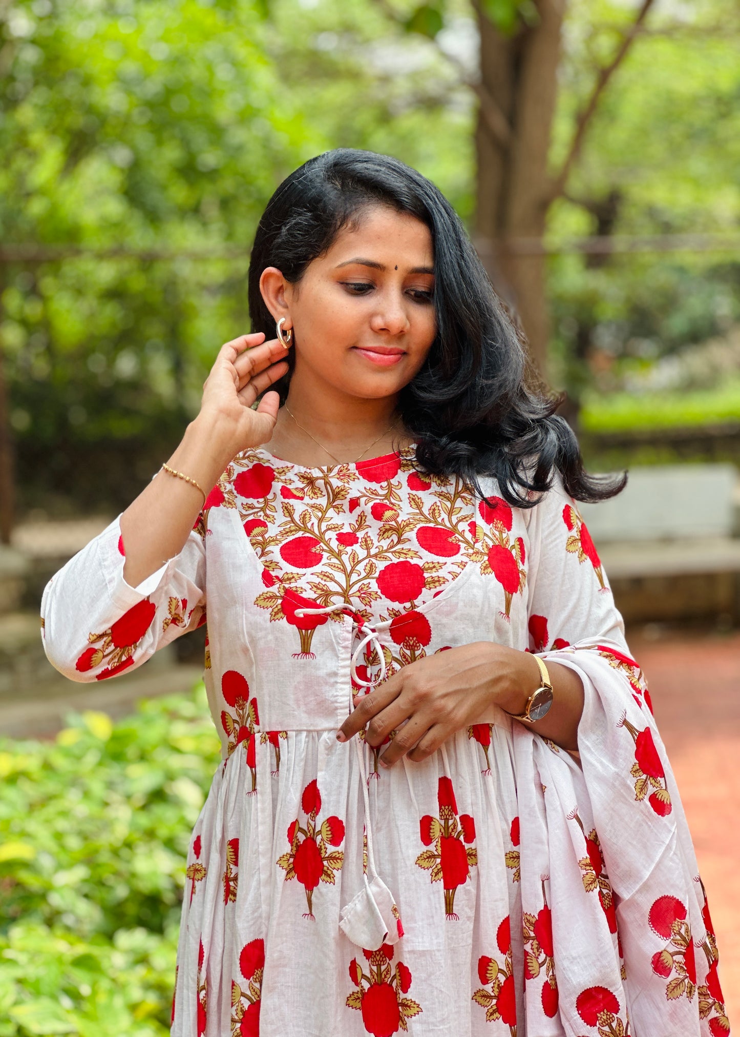 Hetvi Red Floral Cotton 3 Piece Suit Set