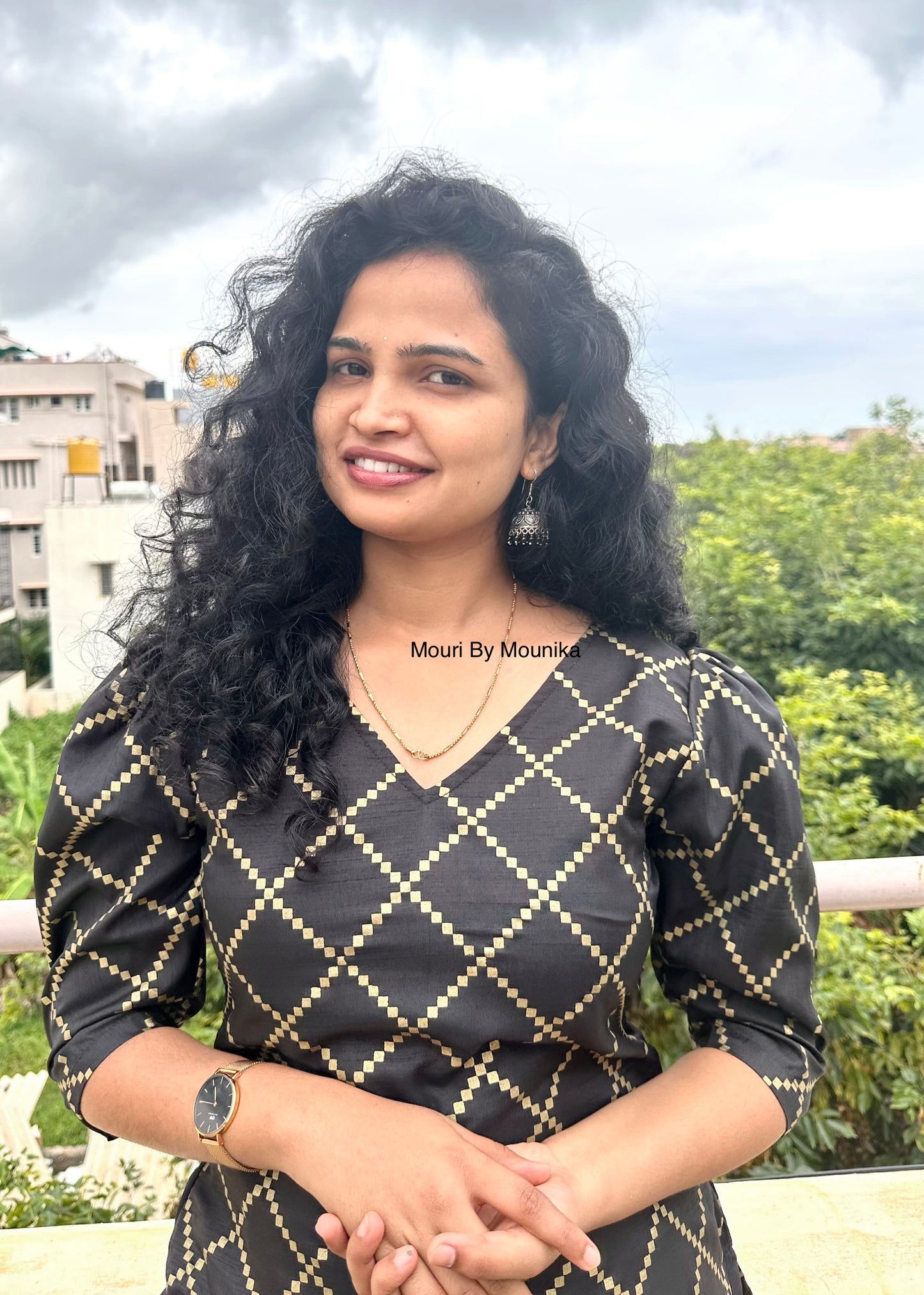 Aaradhya black foil printed kurti