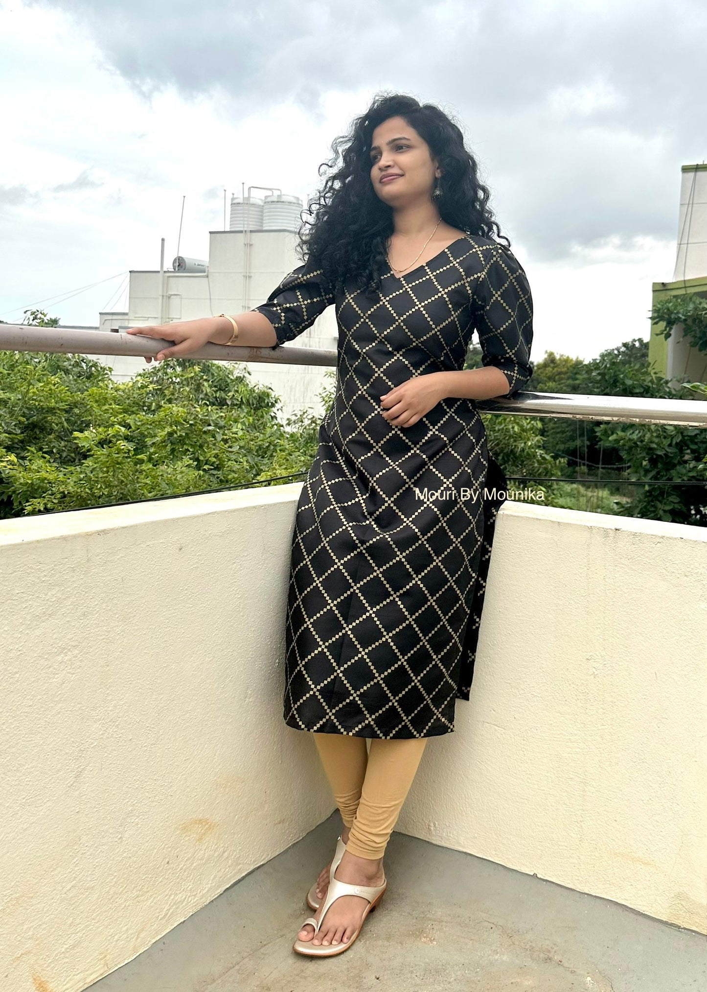 Aaradhya black foil printed kurti