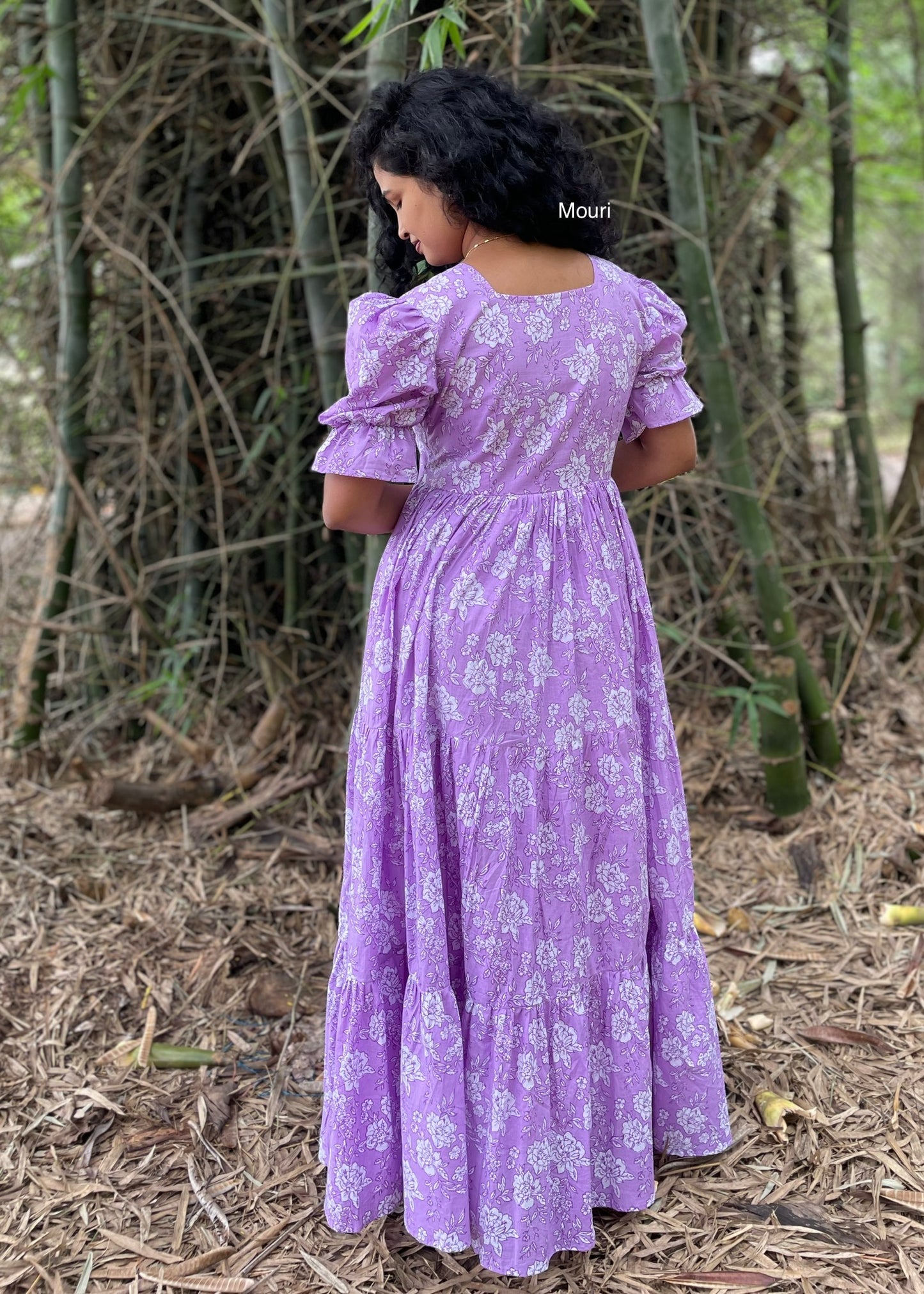 Abigail Lavender Floral Printed 3 Tier Cotton Maxi Dress