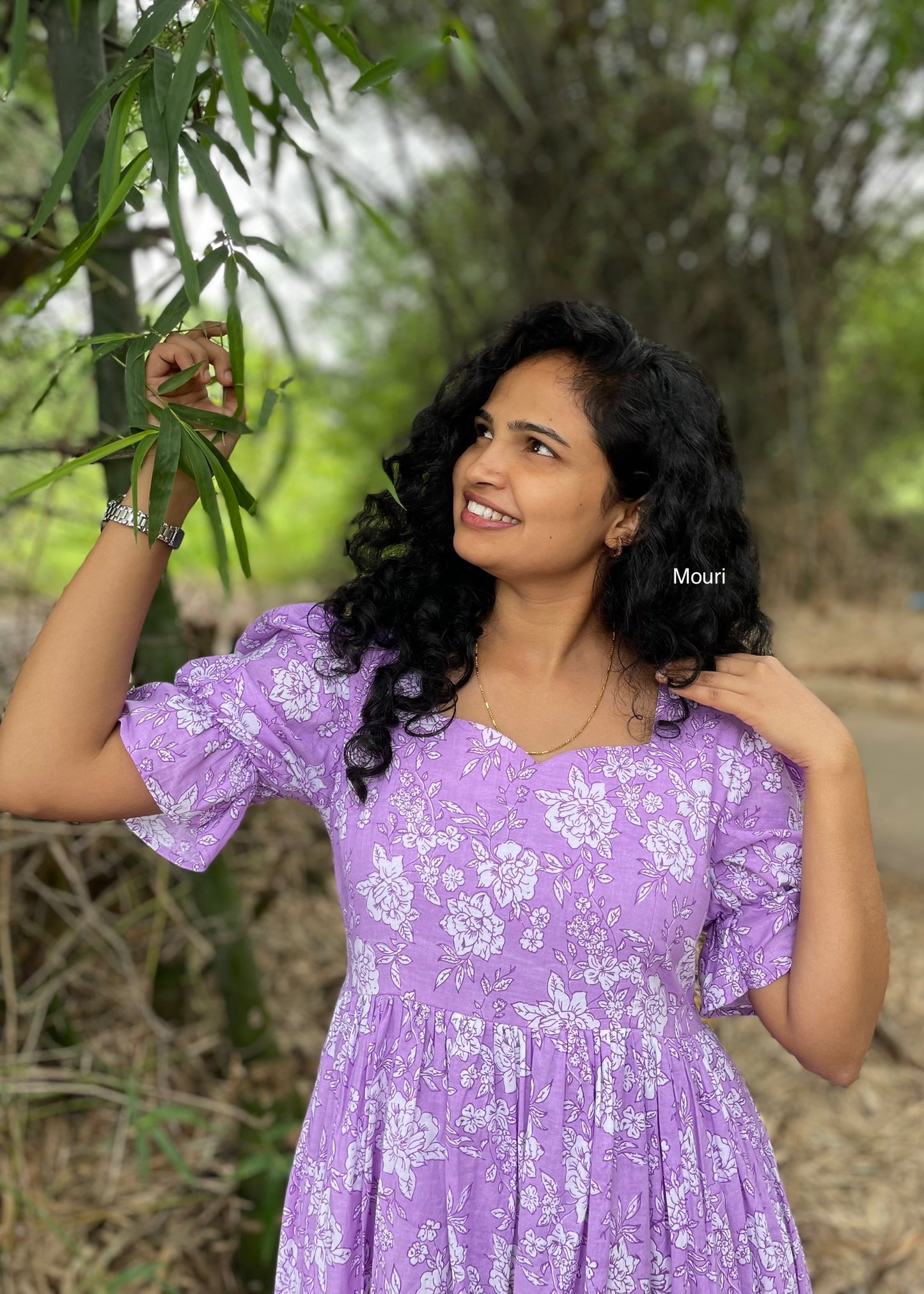 Abigail Lavender Floral Printed 3 Tier Cotton Maxi Dress
