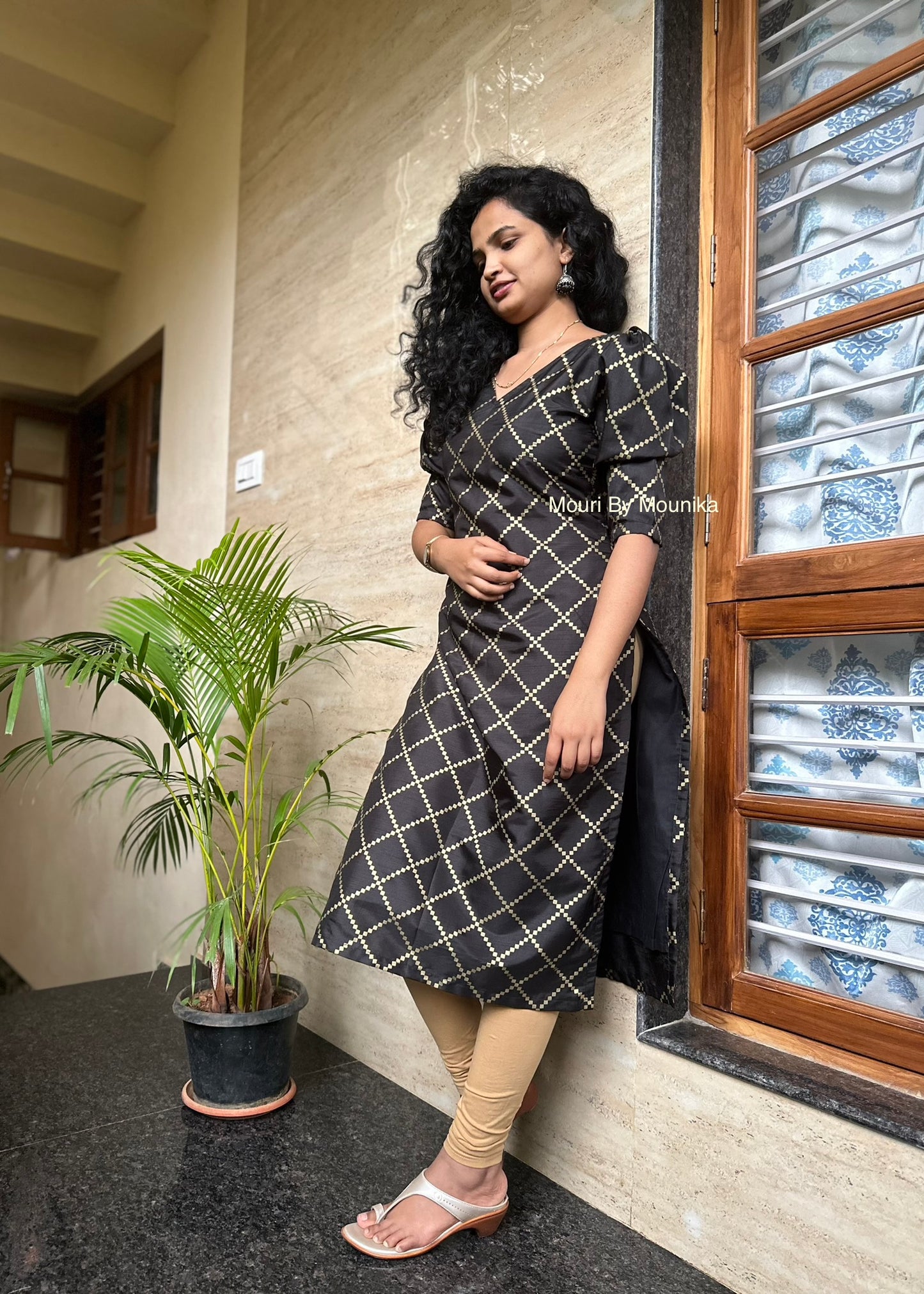 Aaradhya black foil printed kurti