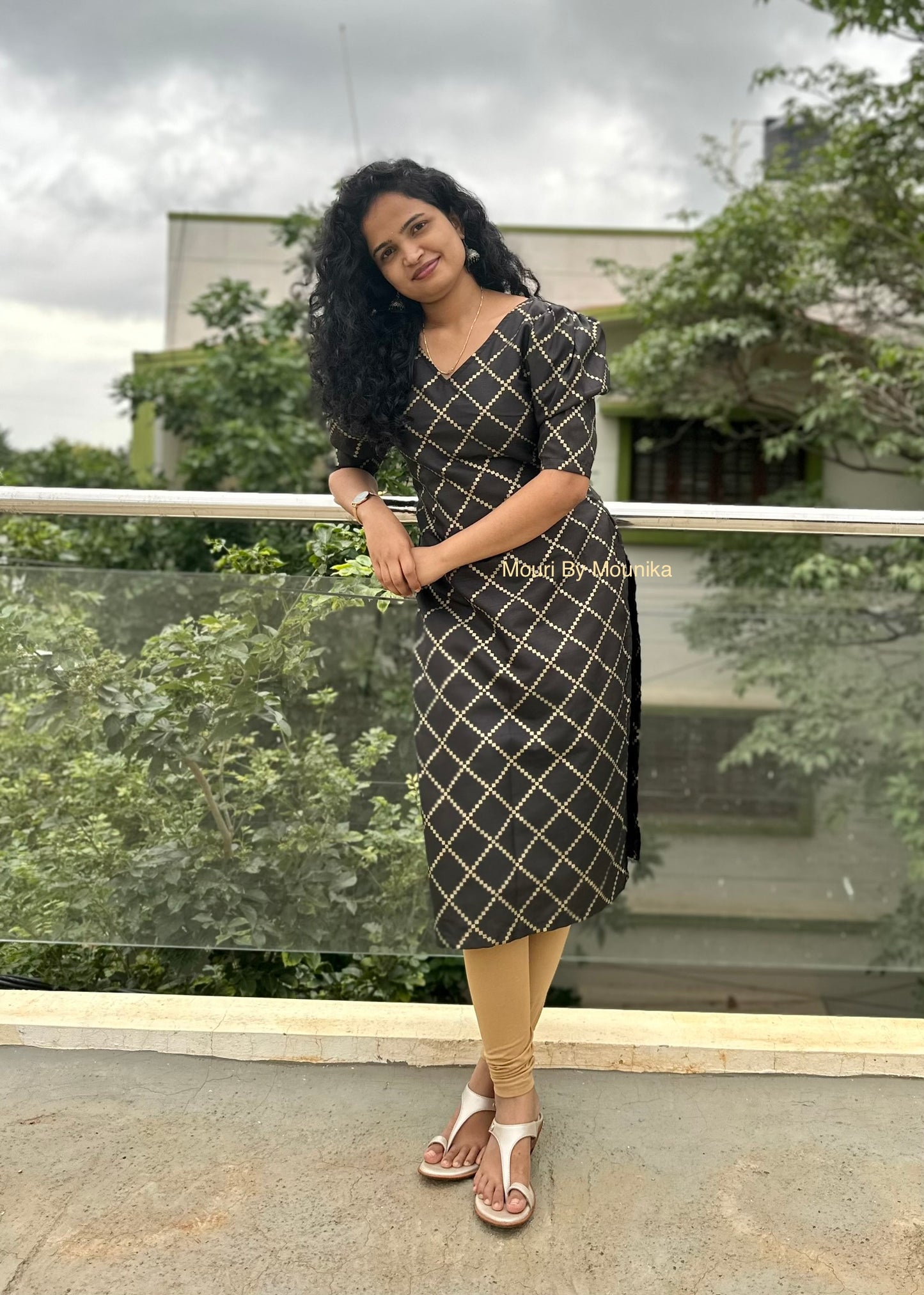 Aaradhya black foil printed kurti