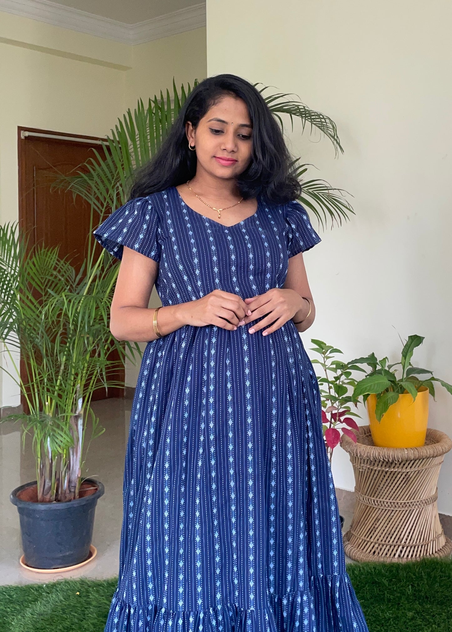 Navishka Navy Blue Cotton Maxi Dress