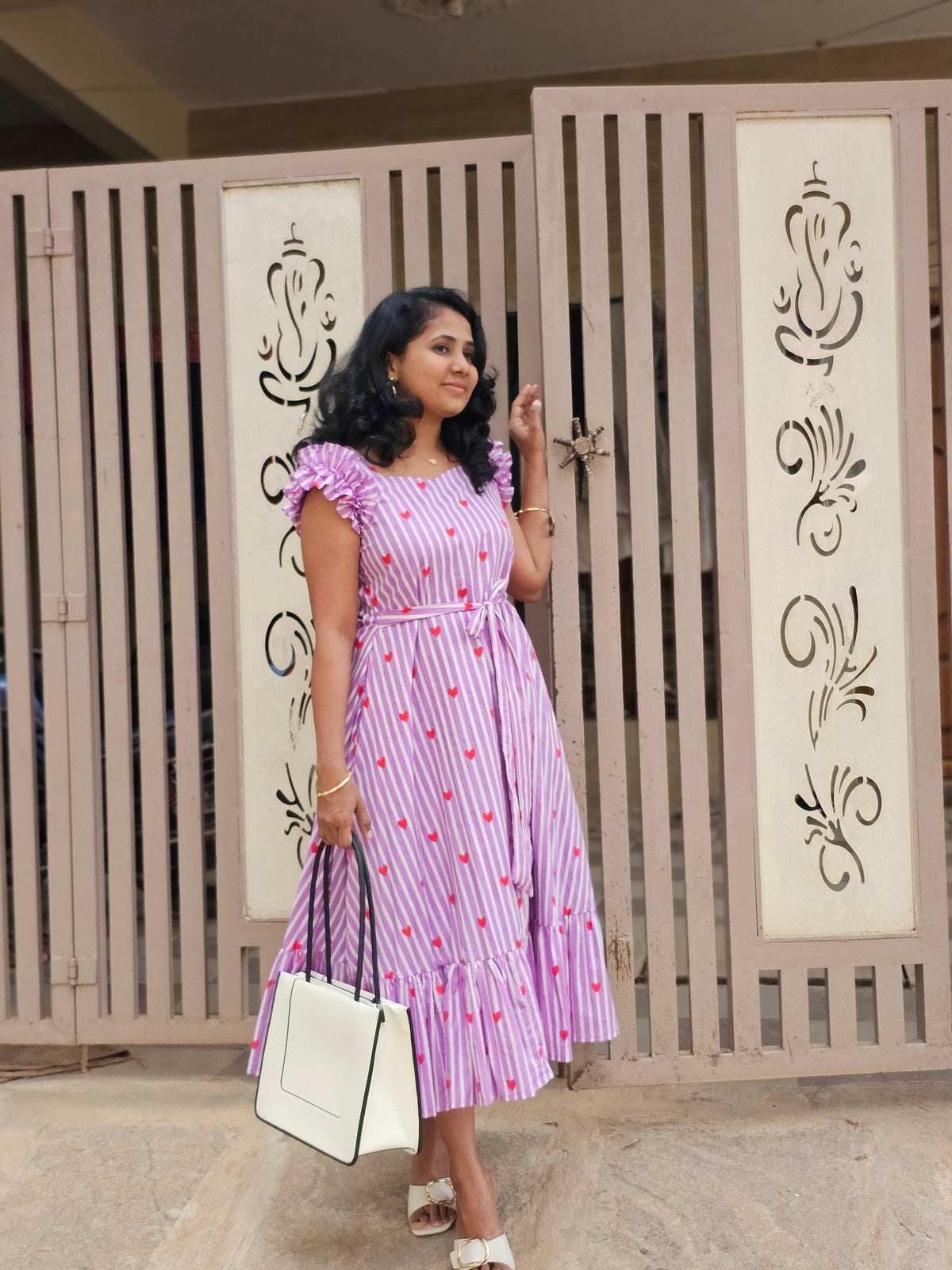 Lavender stripes A-line dress