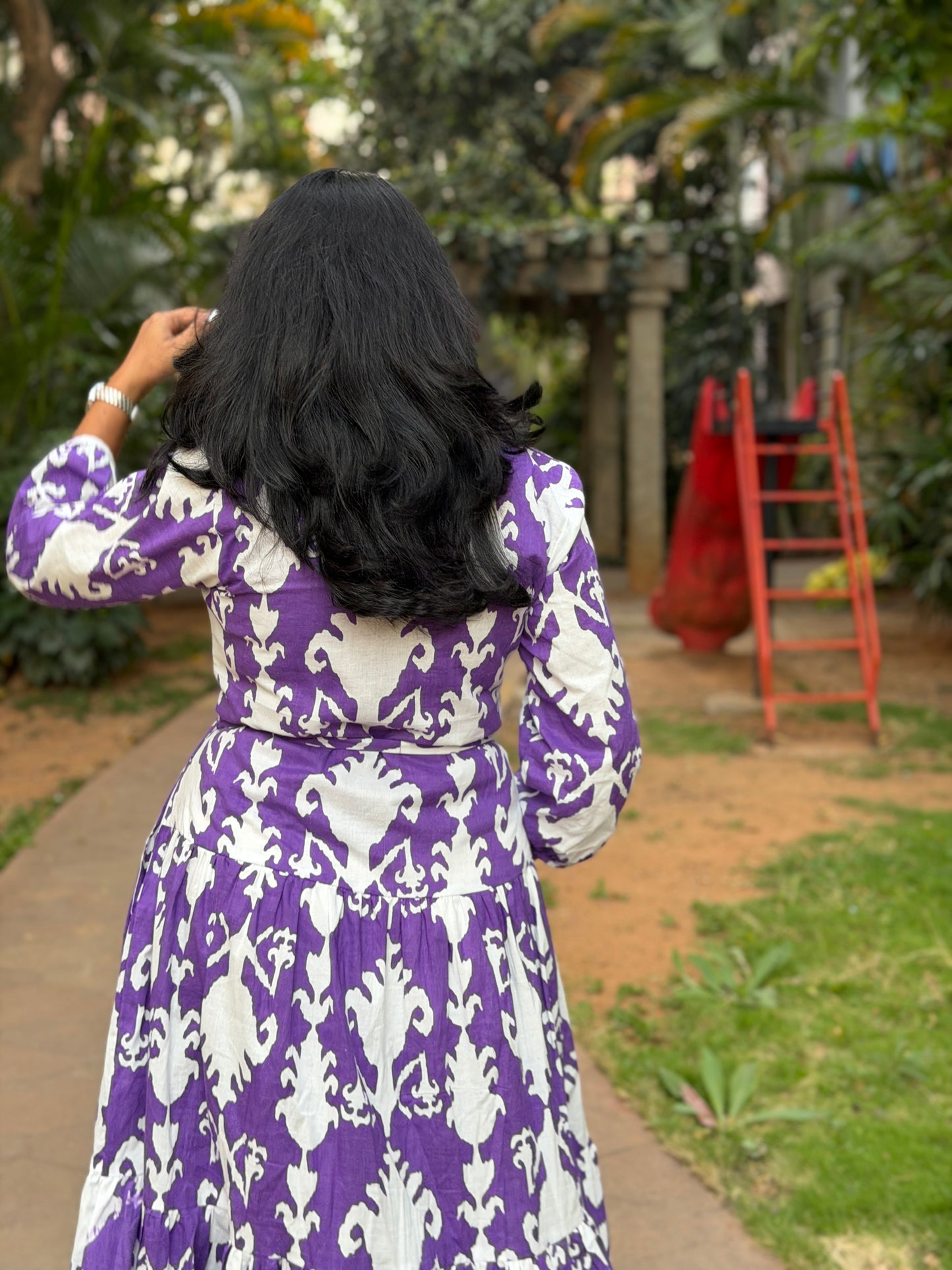 Nina Cotton Maxi Dress — Lavender White Print