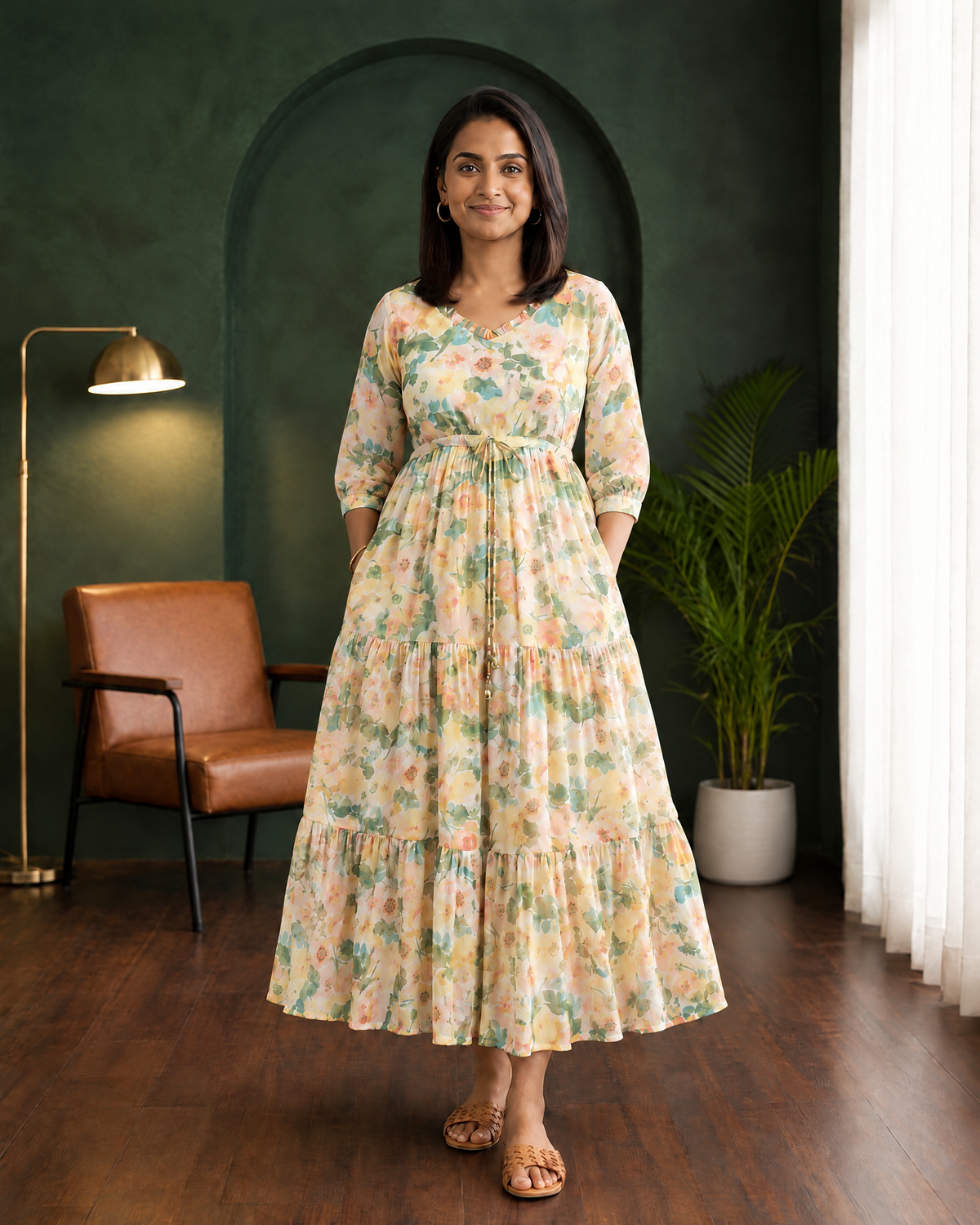 Floral Whimsy Multicolour Floral Tiered Dress