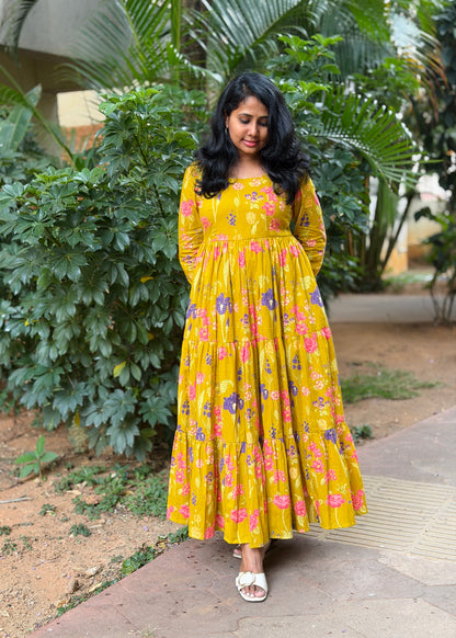 Gia Cotton Maxi Dress — Yellow Floral Print