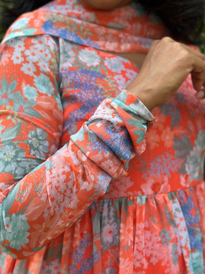 Nithya Tiered Anarkali Kurta & Dupatta Set