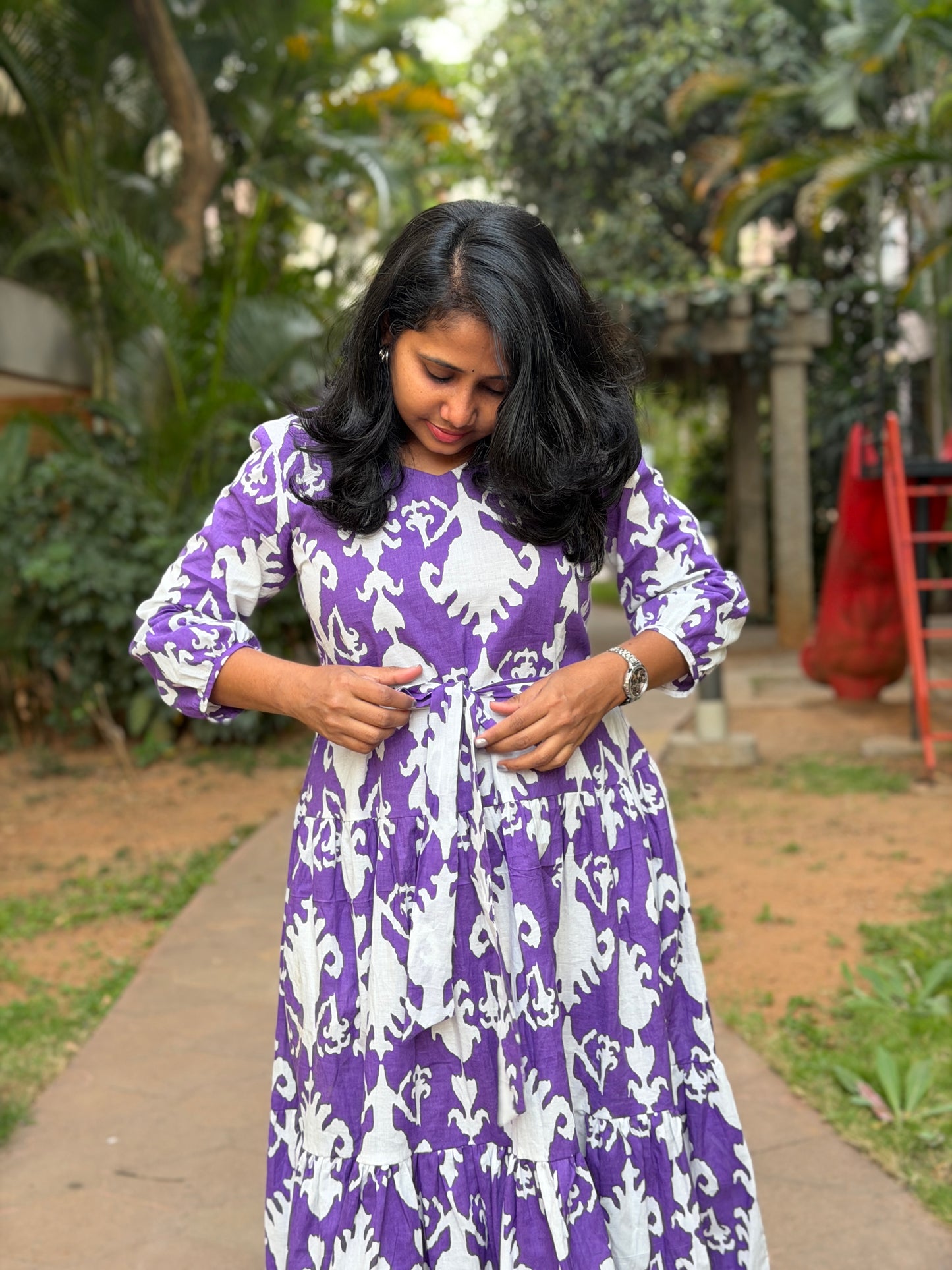 Nina Cotton Maxi Dress — Lavender White Print