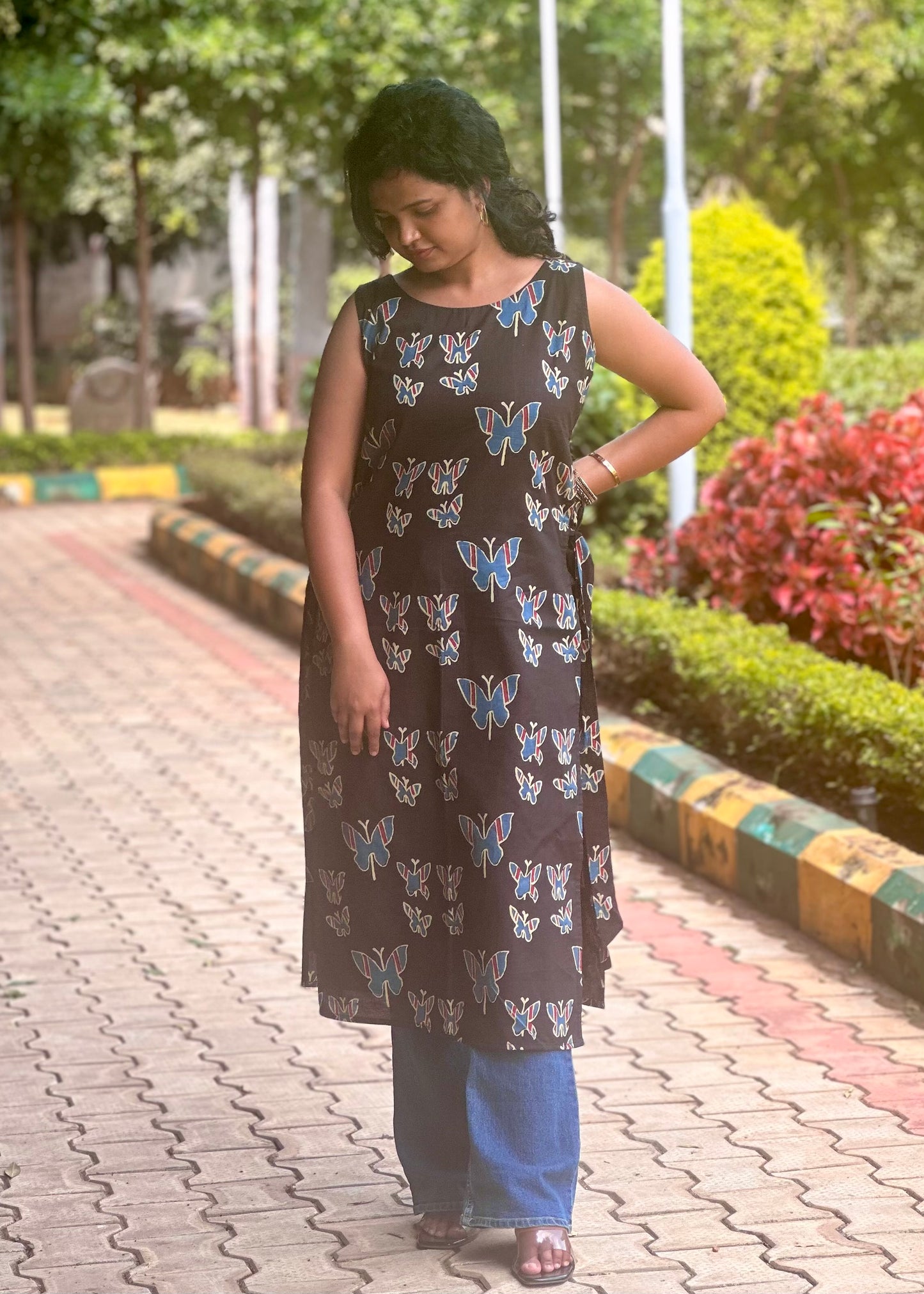 Black Butterfly kurta with lining