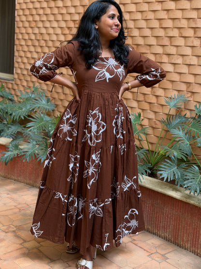 Siena Cotton Maxi Dress — Brown Floral Print