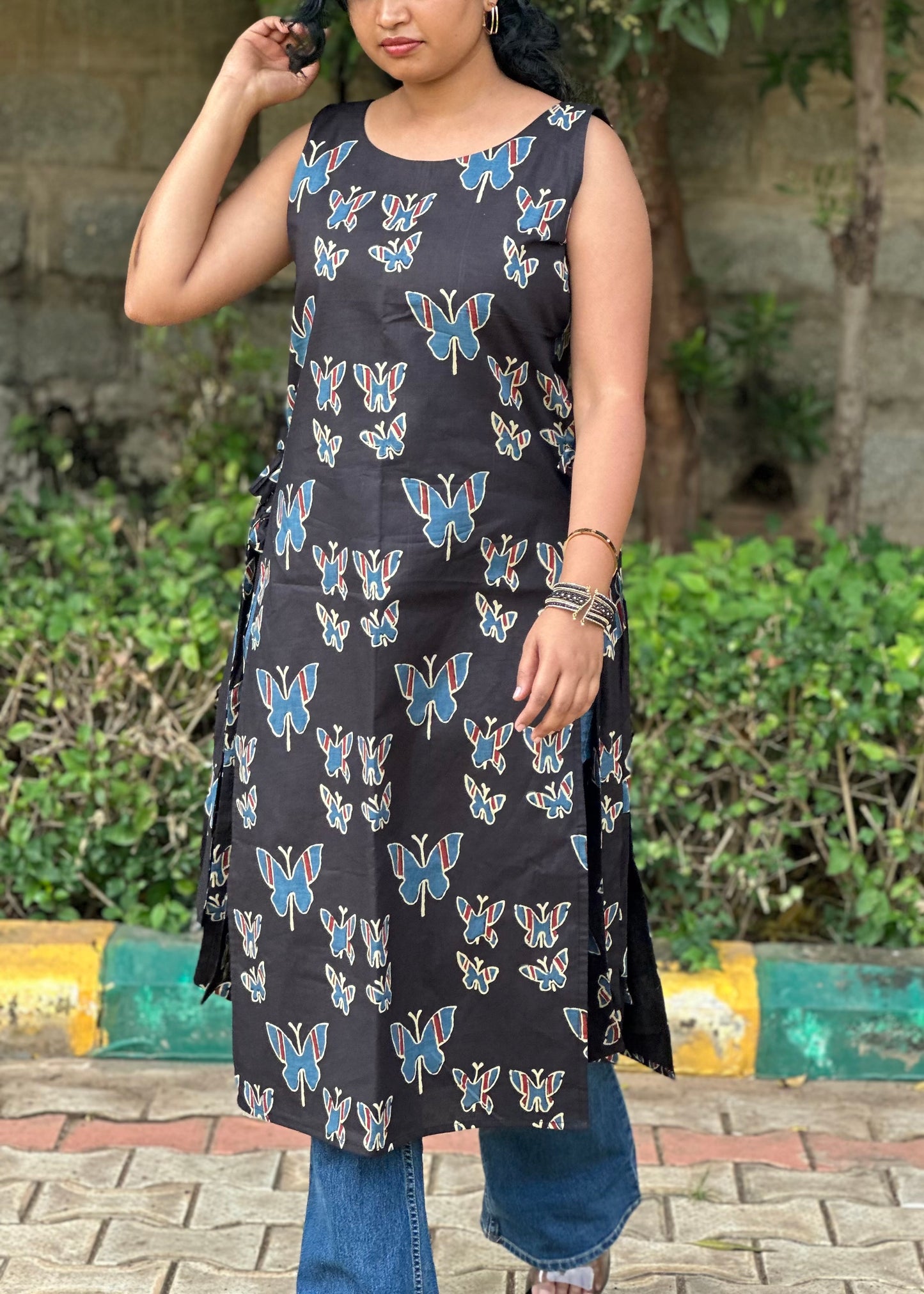 Black Butterfly kurta with lining