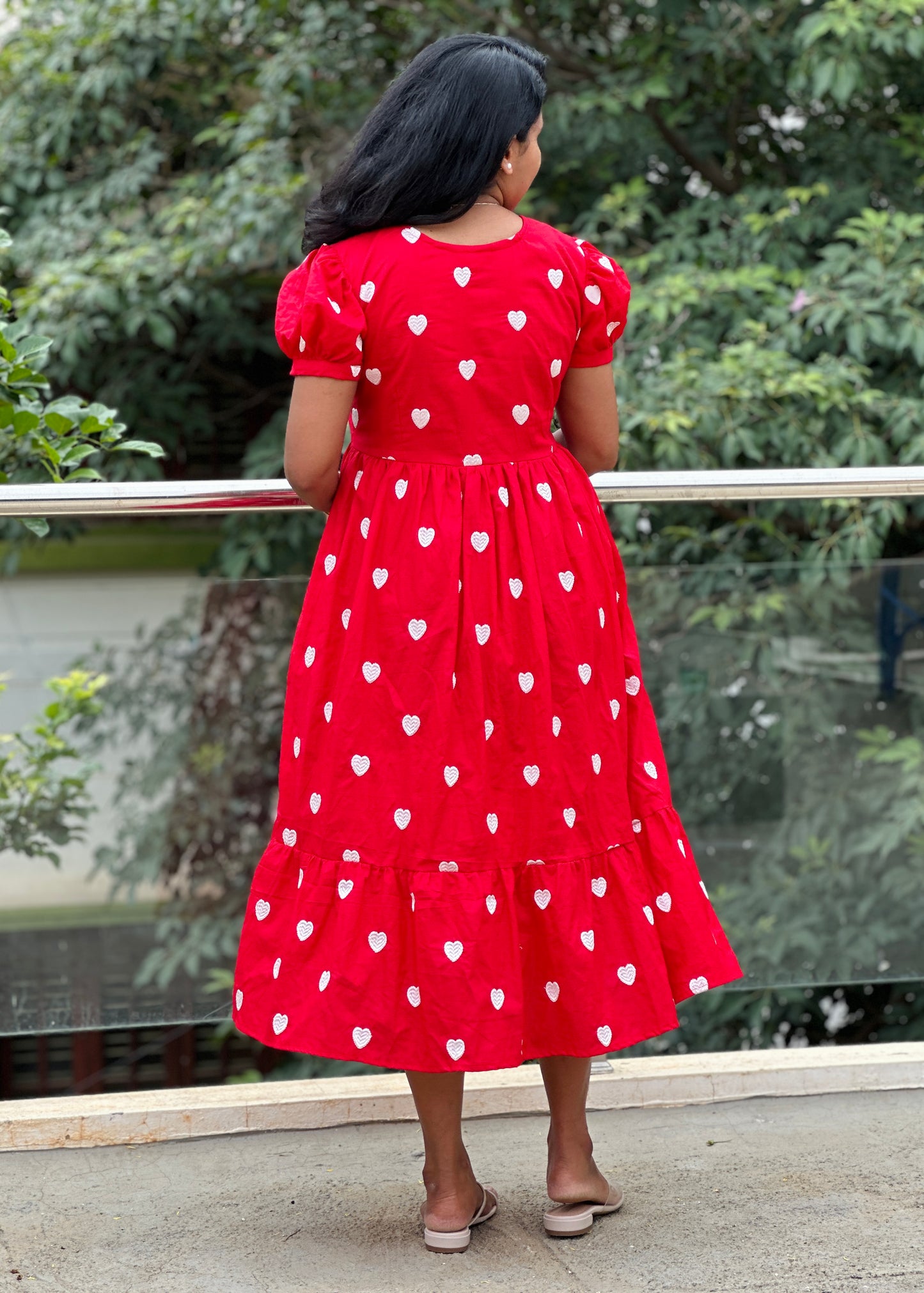 Sahaana Red heart dress with sleeves