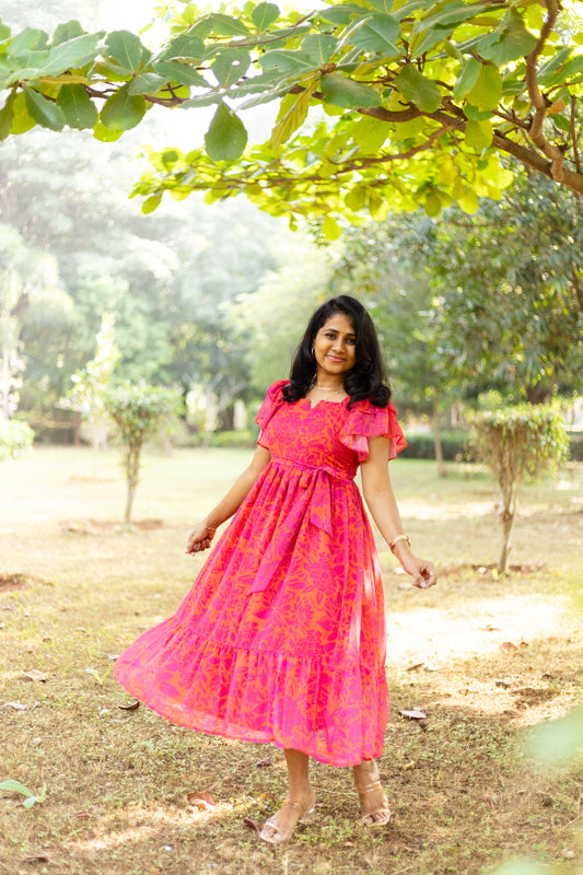 Orange Daisy Midi Dress