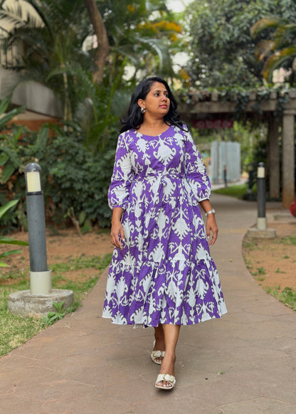 Nina Cotton Maxi Dress — Lavender White Print