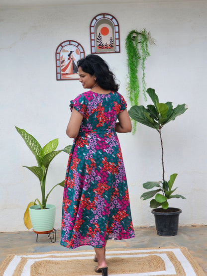 Green & pink umbrella dress