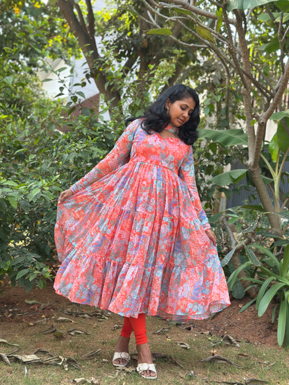 Nithya Tiered Anarkali Kurta & Dupatta Set