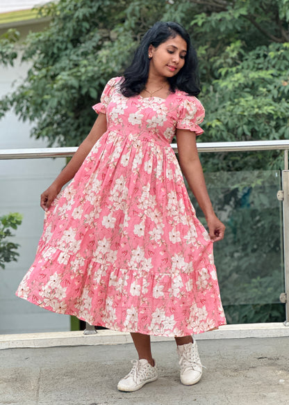 Peach Garden Midi Dress