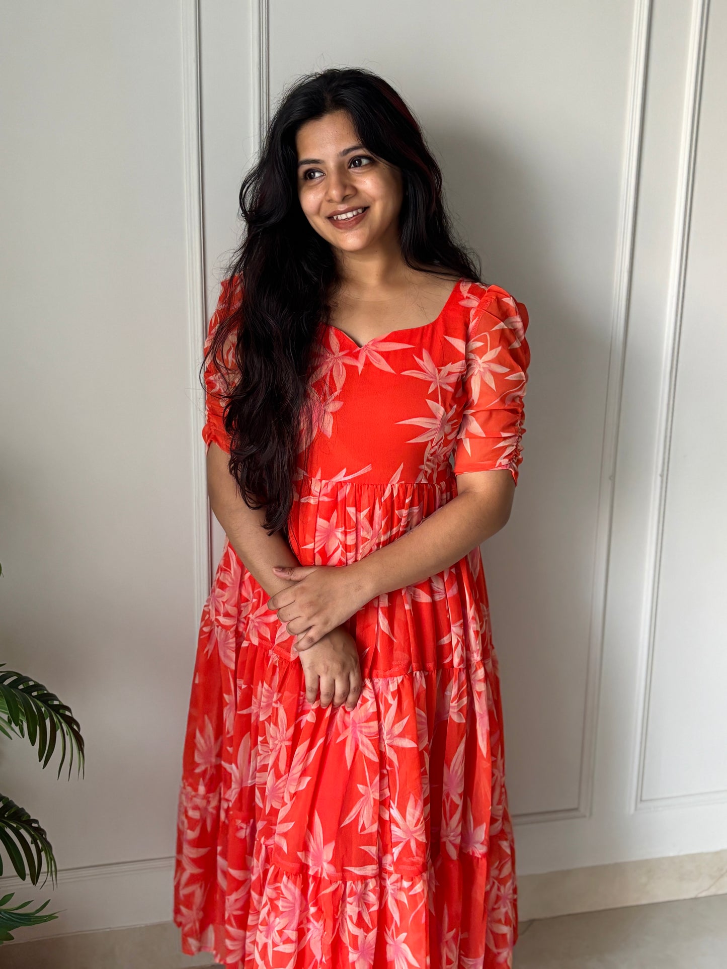 Serena Orange Midi Dress