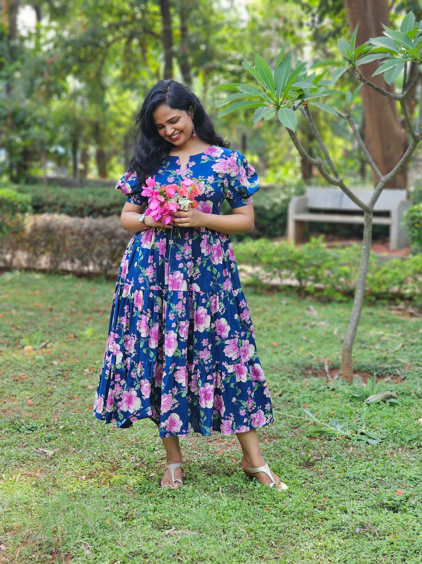 Bougainvillea Whirl 3 Tier Dress