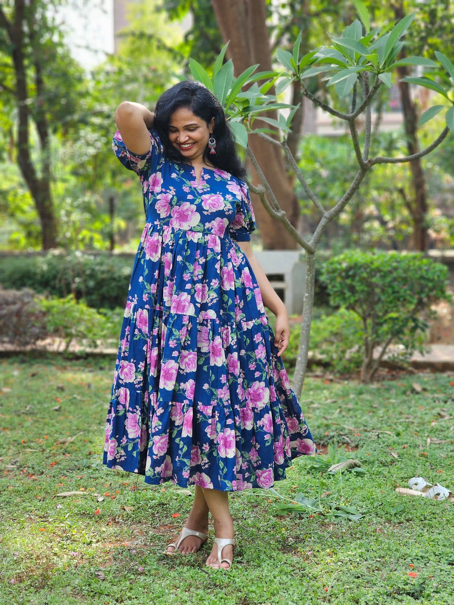 Bougainvillea Whirl 3 Tier Dress