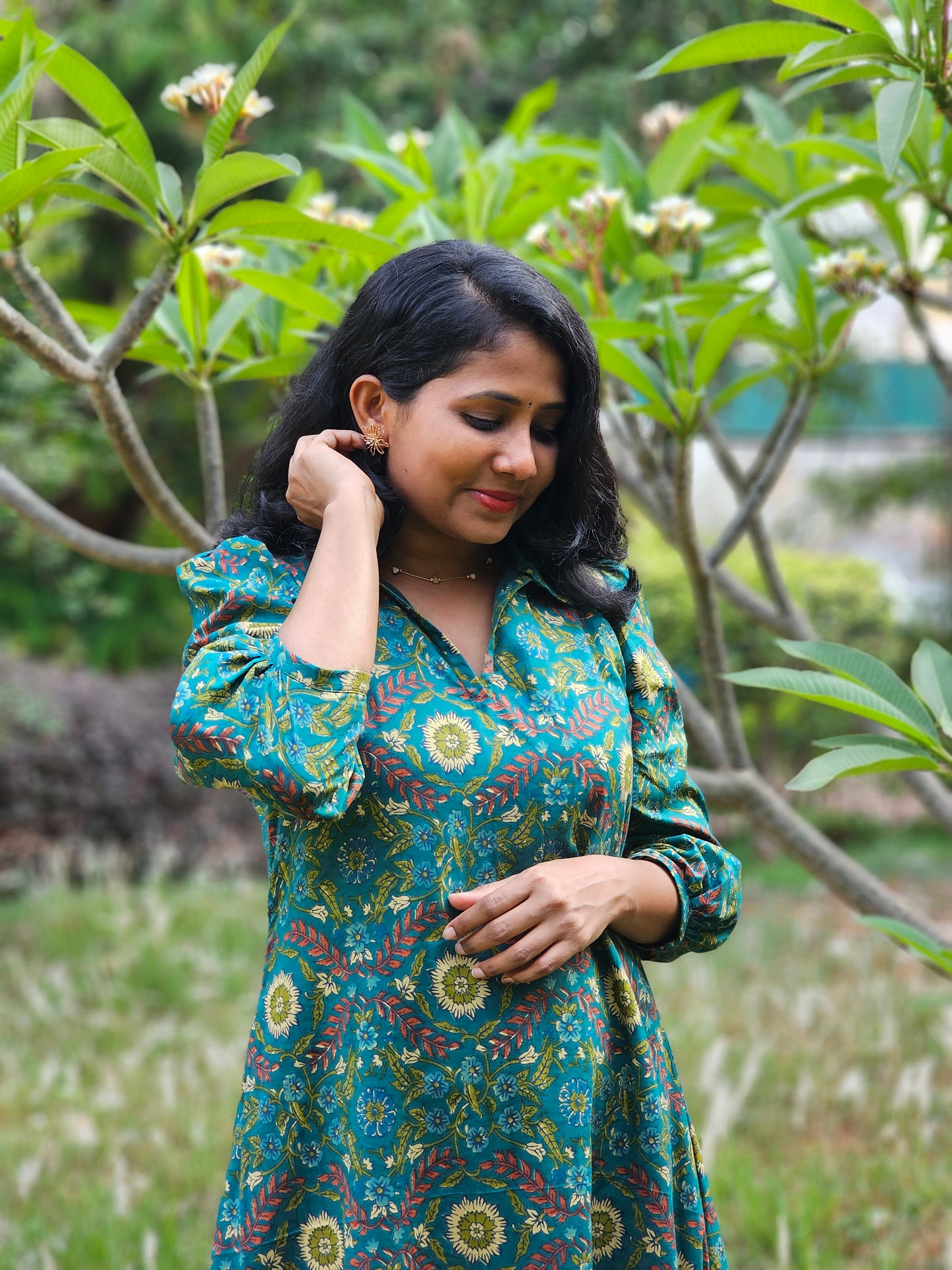 Forest Muse A line Cotton Midi Dress