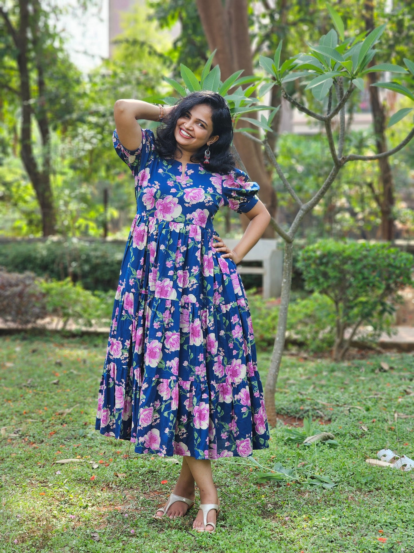 Bougainvillea Whirl 3 Tier Dress