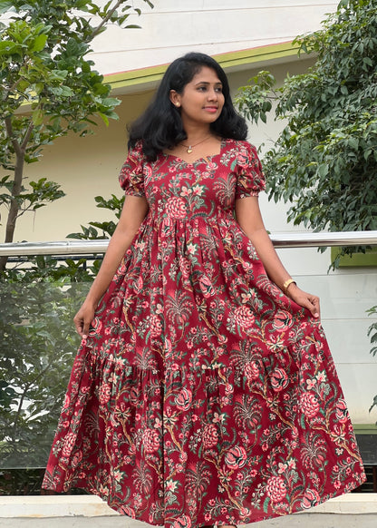 Maroon Mirage Floral Maxi Dress
