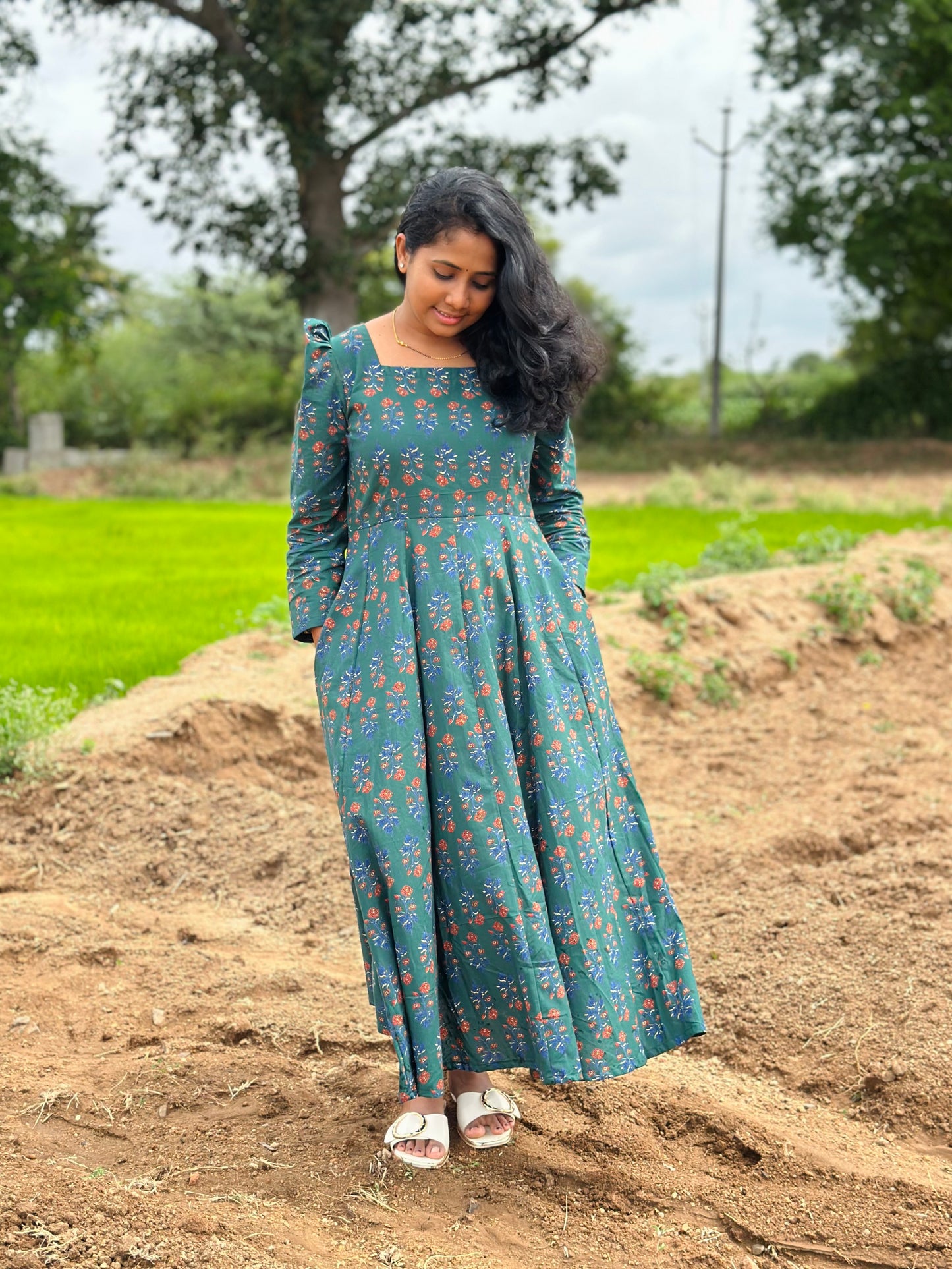 Bottle Green Floral Kali dress