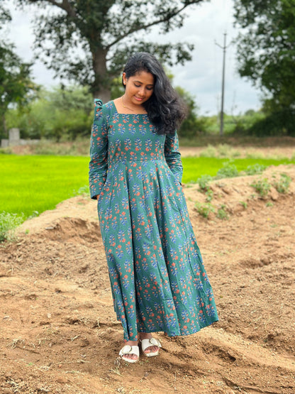 Bottle Green Floral Kali dress