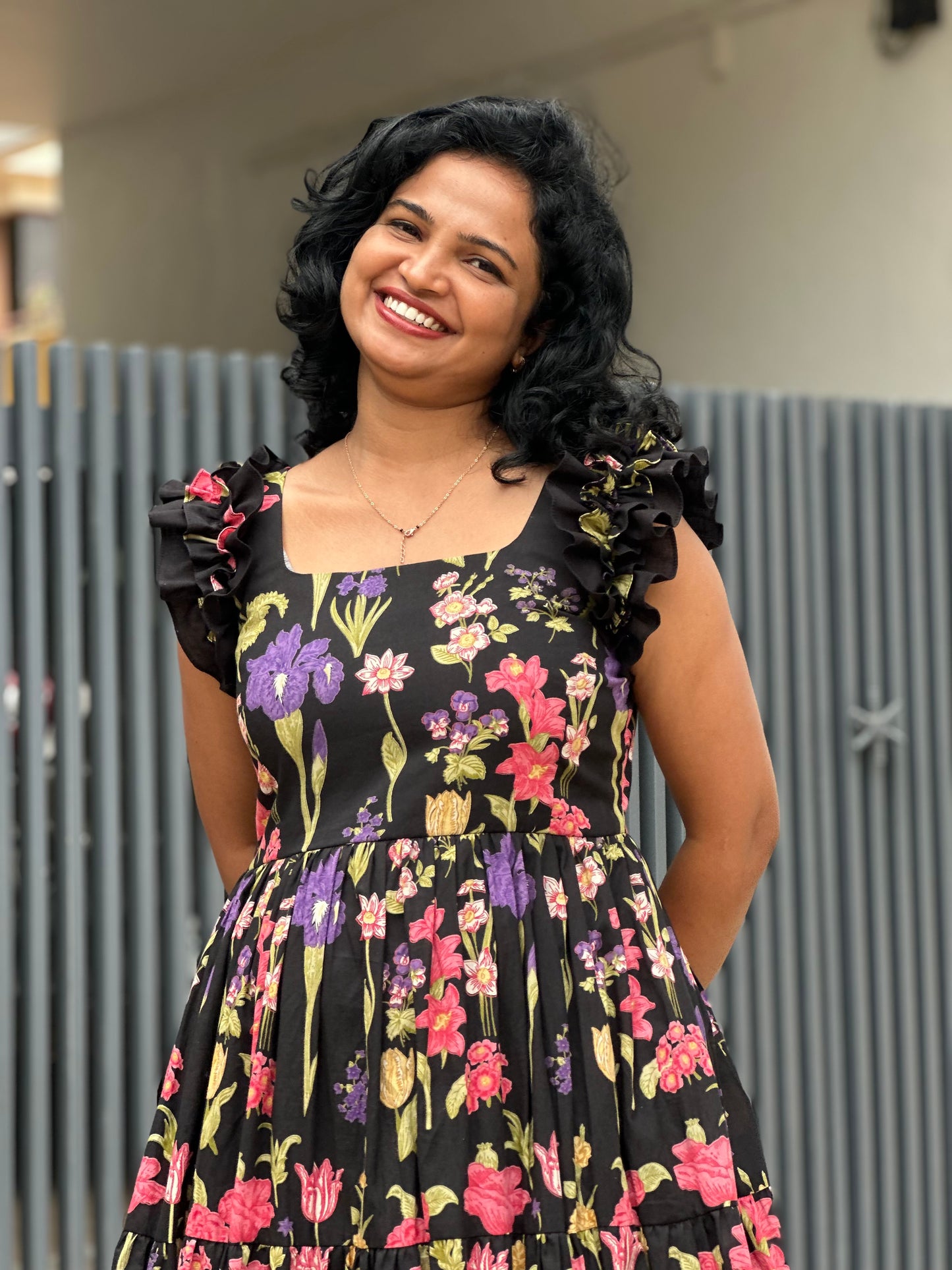 Zeya Black 3 tiered midi  Dress