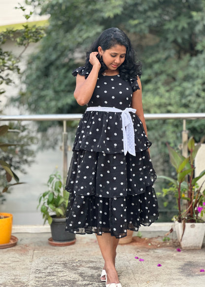 Luna dot 3 layered midi dress