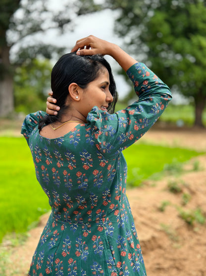 Bottle Green Floral Kali dress