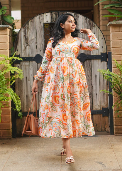 Autumn Lotus Midi Dress- Immediate Dispatch