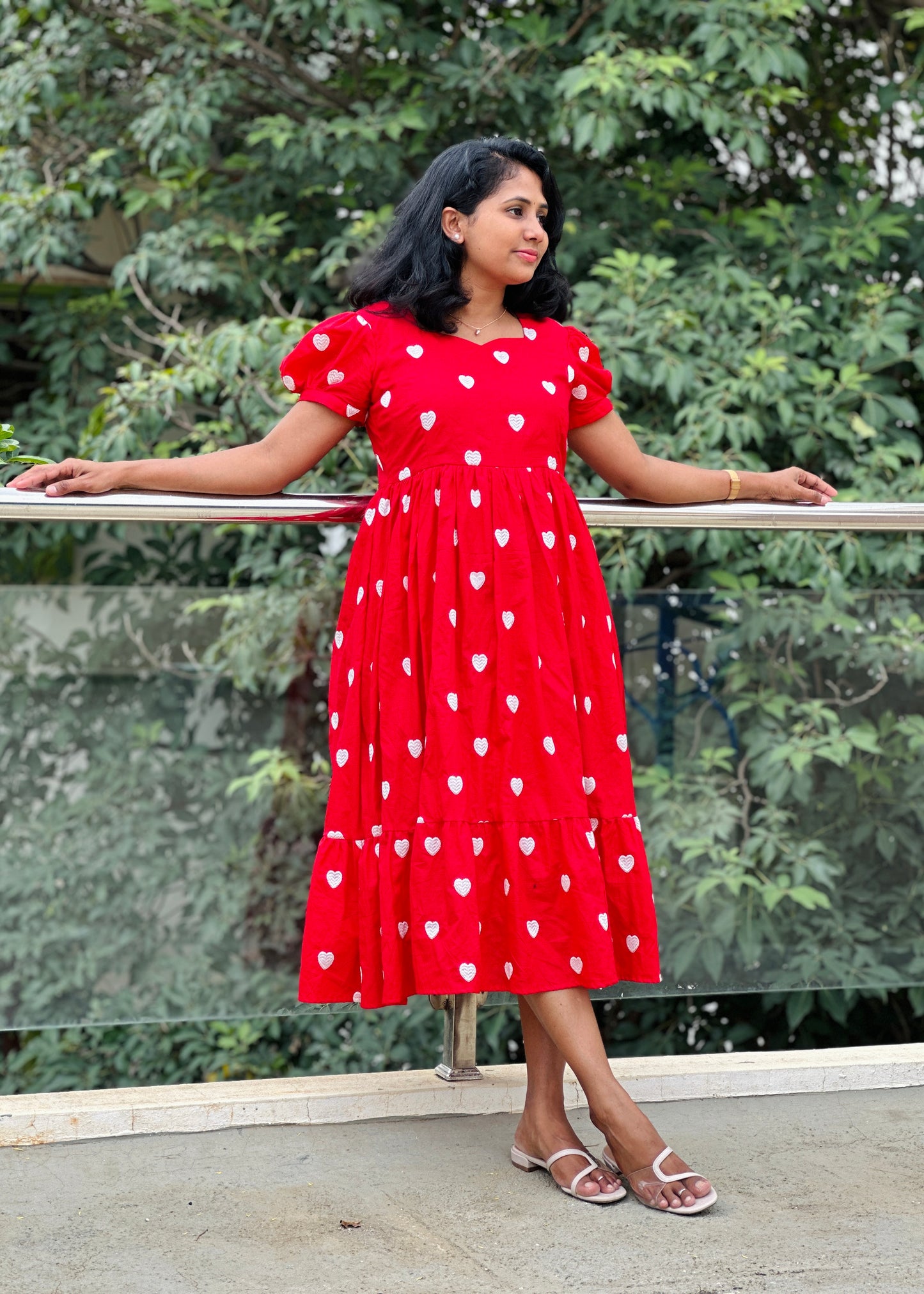 Sahaana Red heart dress with sleeves