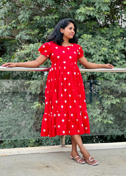 Sahaana Red heart dress with sleeves