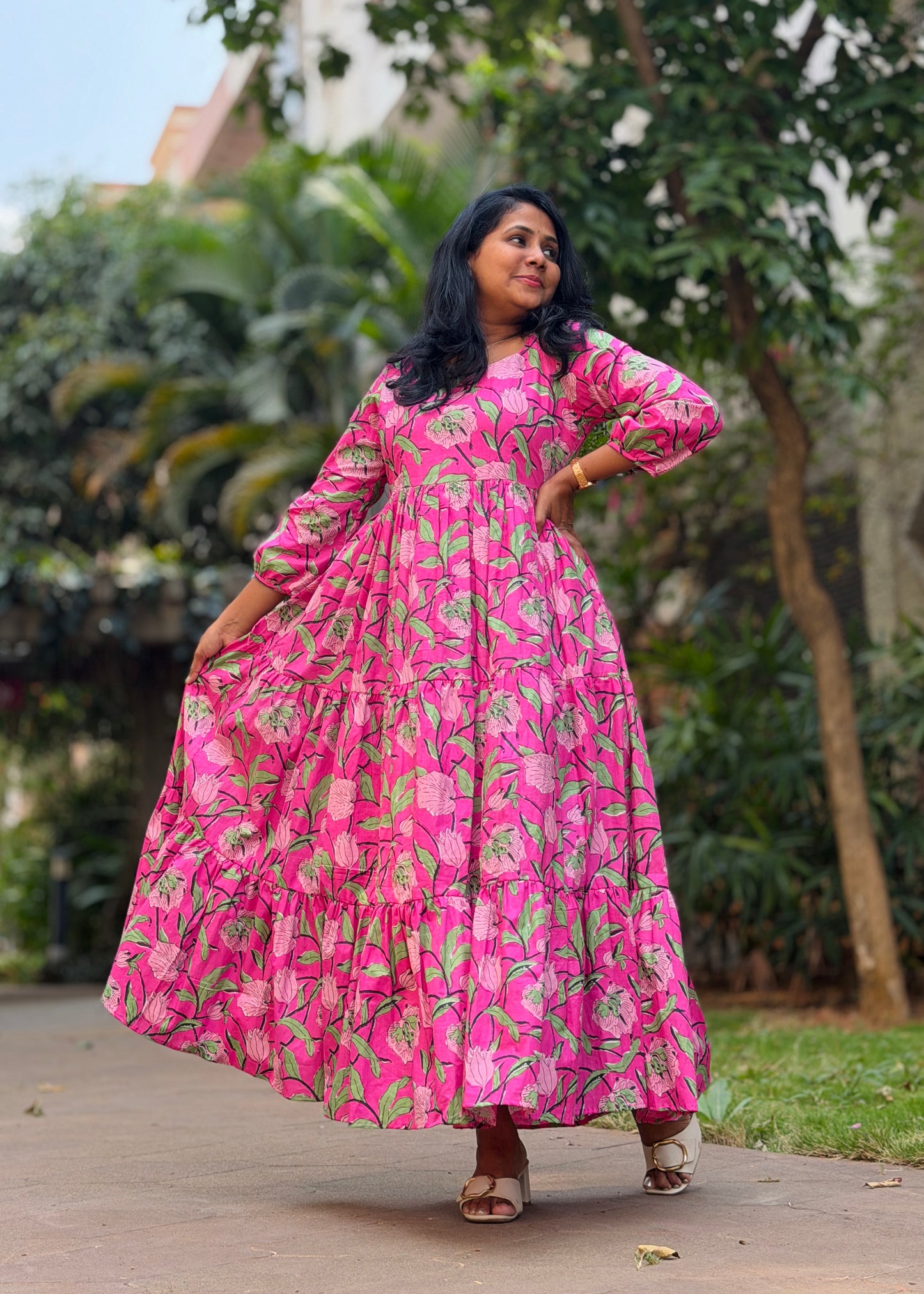 Rosa Cotton Maxi Dress — Pink Floral Print