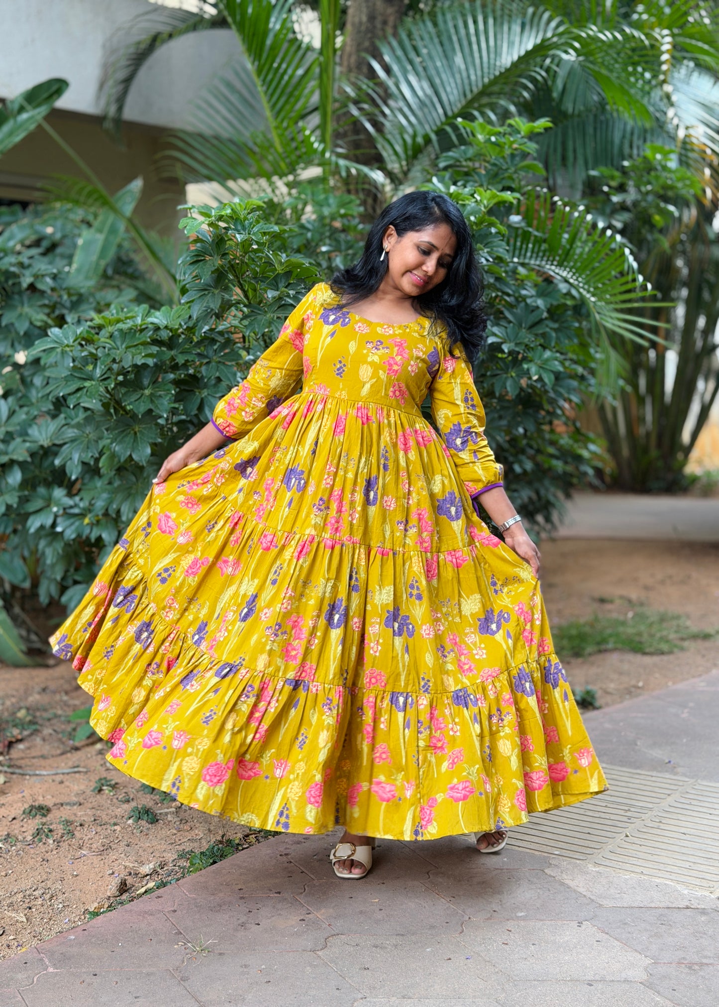 Gia Cotton Maxi Dress — Yellow Floral Print