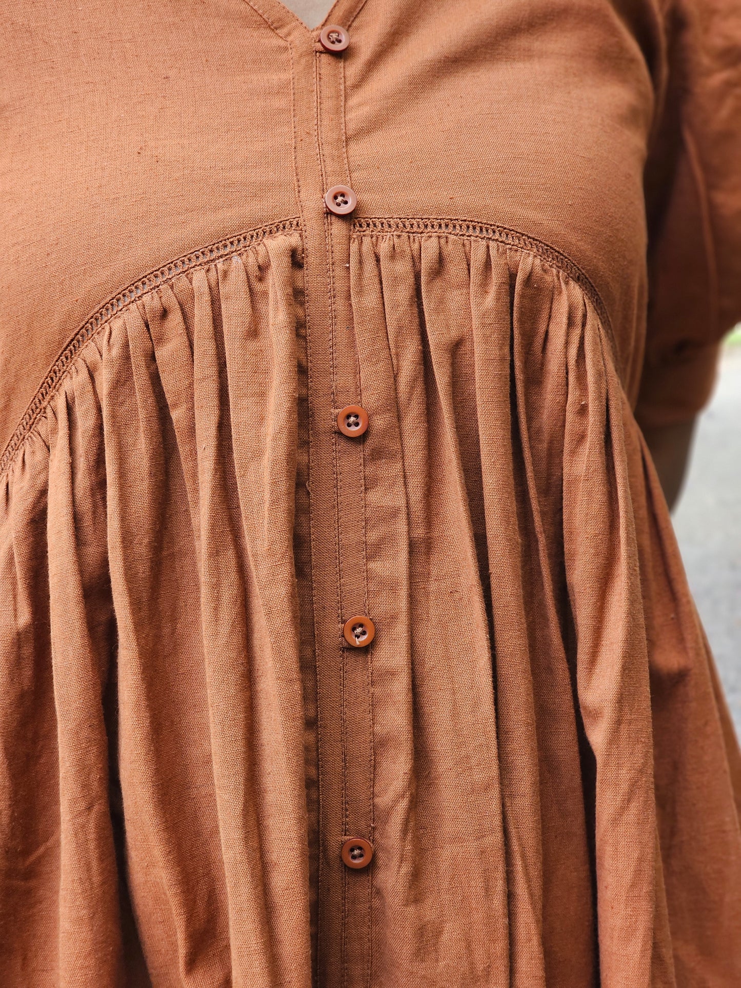 Rust Brown Cotton Midi Dress- Ready to ship