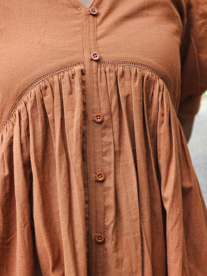 Rust Brown Cotton Midi Dress- Ready to ship