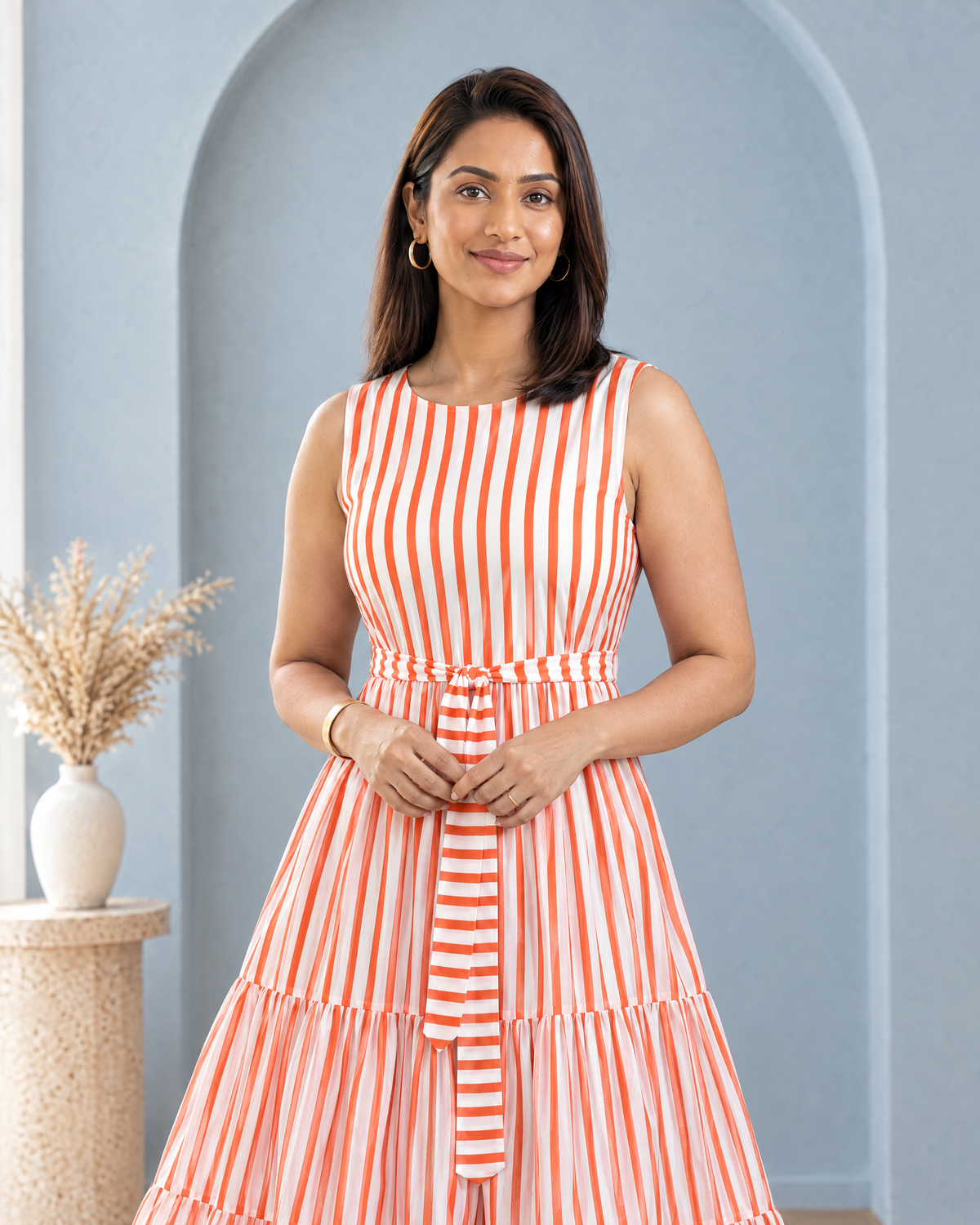 Citrus Lane Orange Striped Tiered Maxi Dress