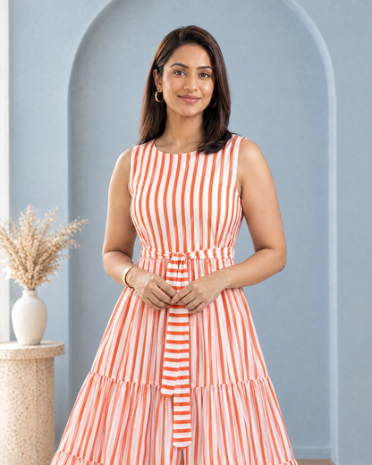 Citrus Lane Orange Striped Tiered Maxi Dress