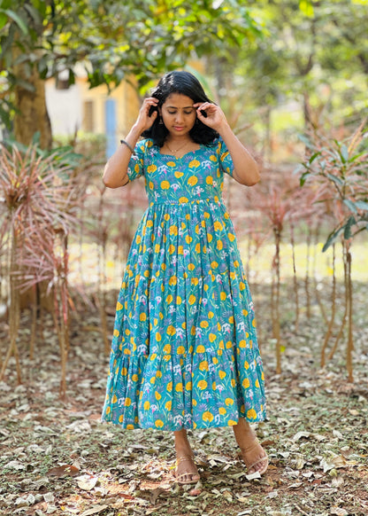 Teal Blossom 3 tier dress