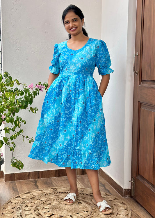 Kiara Bandhani Print Cotton Midi Dress
