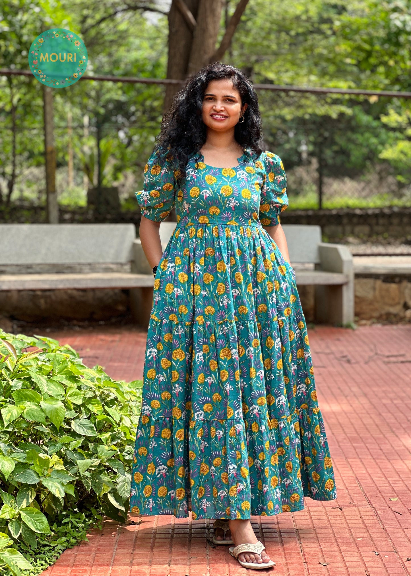 Autumn Floral Cotton 3 Tier Maxi Dress