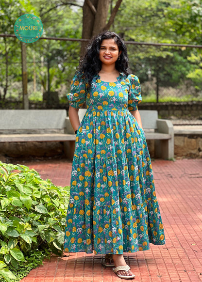 Autumn Floral Cotton 3 Tier Maxi Dress